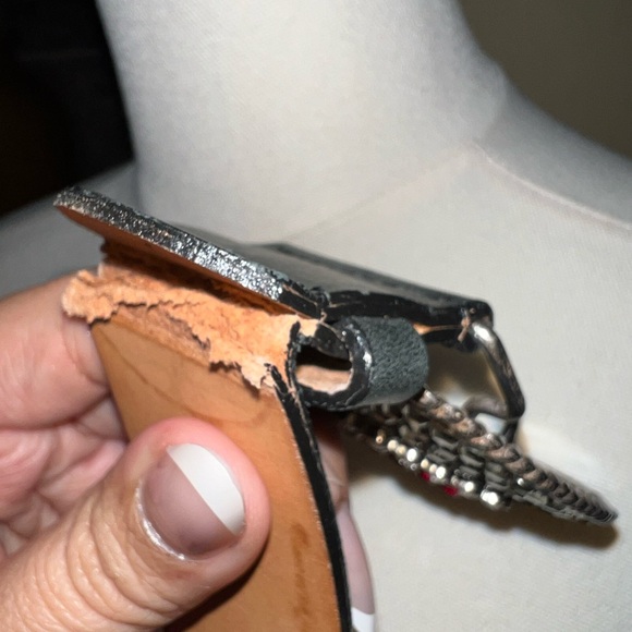 Bebe Vintage Rhinestone Heart Western Flame Leather Belt Size M/L - Picture 13 of 14